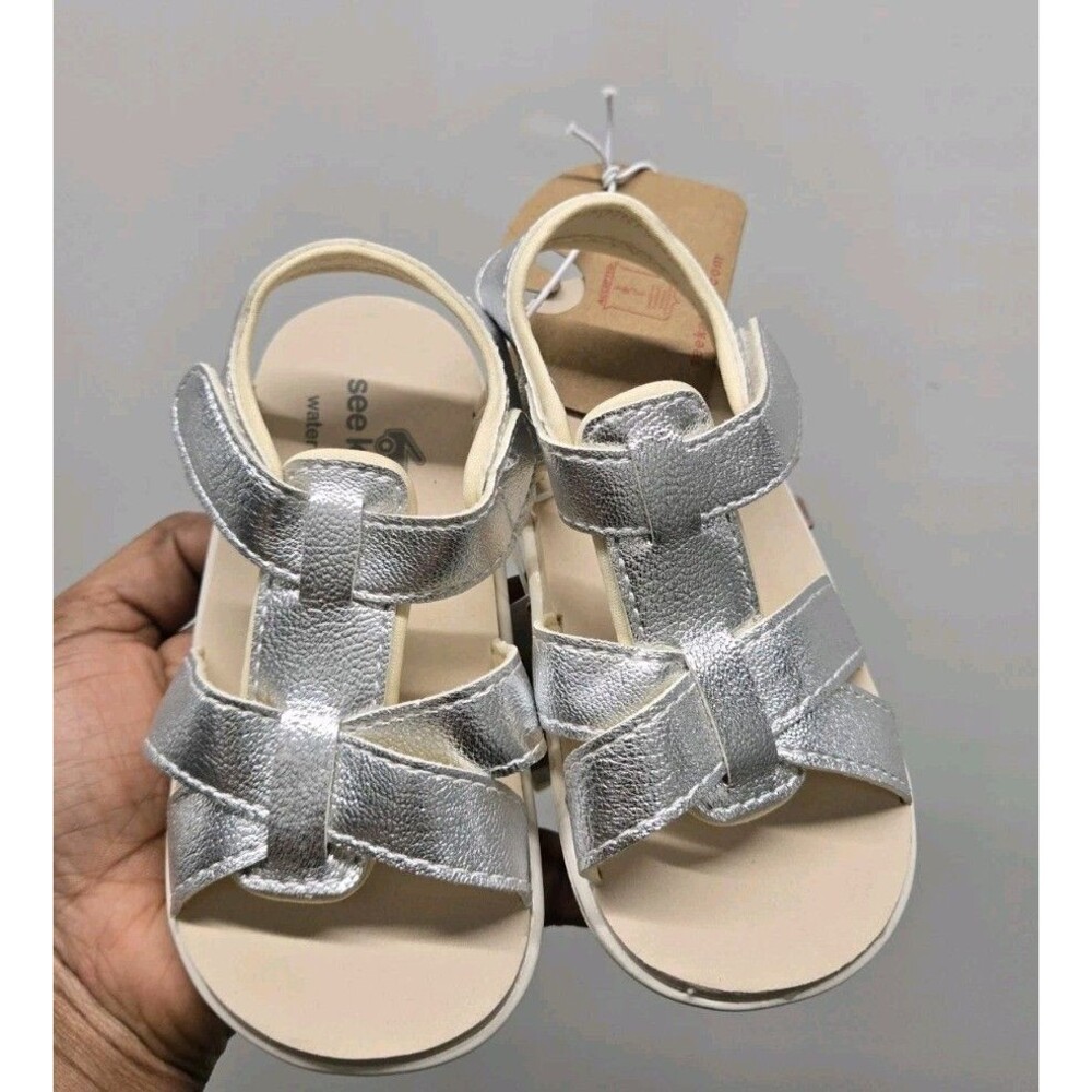 See Kai Run Basics Toddler Logan T-Strap Unisex Sandals Silver - Picture 4 of 6